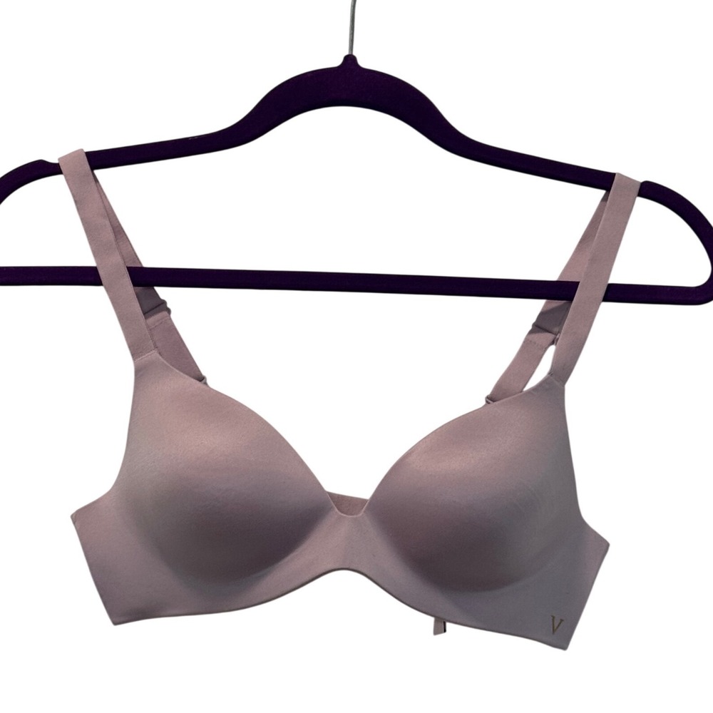Victoria's Secret Lined Semi Demi Bra 32B Mauve Purple Wireless Look Microfiber